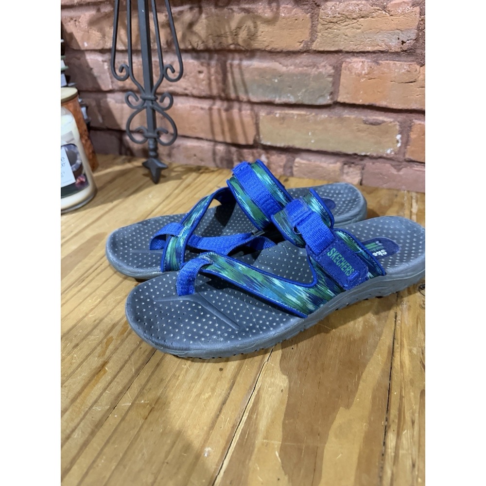 Skechers Women's 9 Blue Reggae All Natural Outdoor Lifestyle Sandals Adjustable